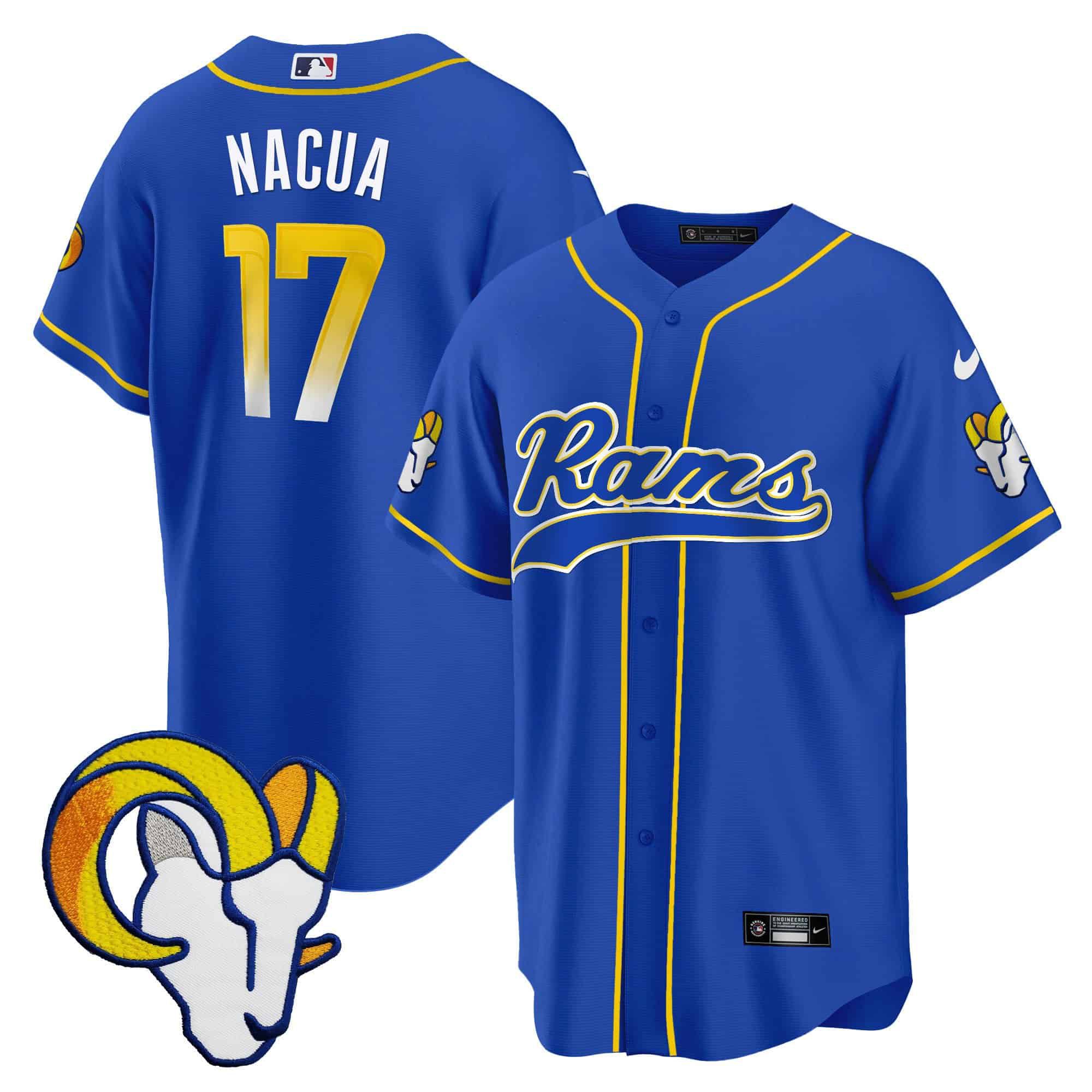 Men Los Angeles Rams 17 Nacua Blue 2024 Nike Baseball NFL Jersey style 1